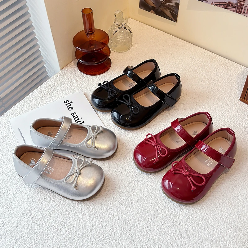 女童小香风公主鞋2025春季新款时尚韩版蝴蝶结百搭皮鞋防滑豆豆鞋