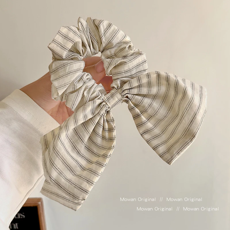 赵露思同款条纹蝴蝶结大肠发圈女高级感丸子头发绳头饰高马尾发饰