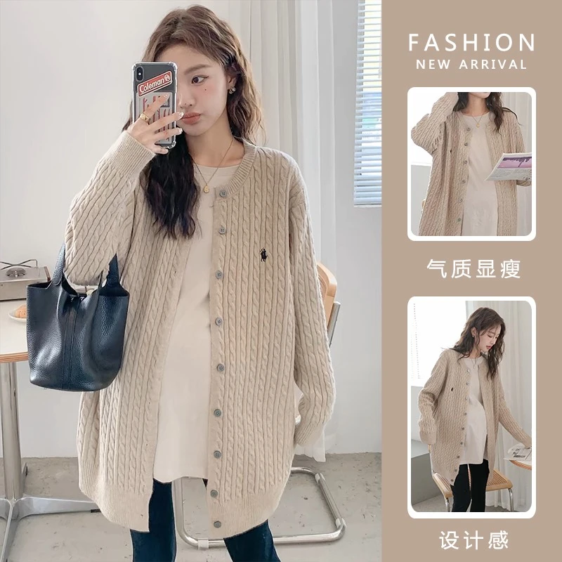 X3889#1.3 孕妇外套秋冬新款上衣宽松大码时尚百搭洋气针织毛衣