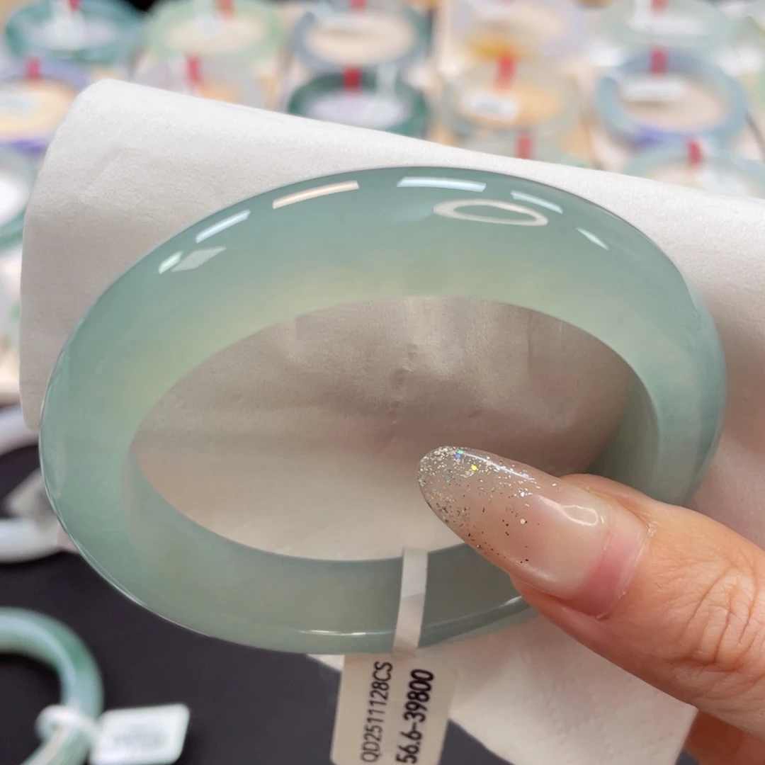 未镶嵌手镯翡翠56.6变色龙果冻晴蓝透亮33号