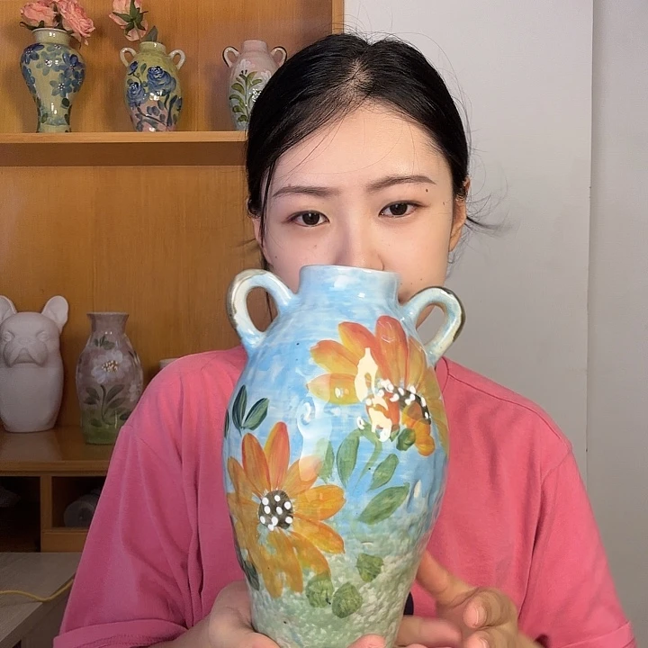 陶瓷手绘油画风花瓶