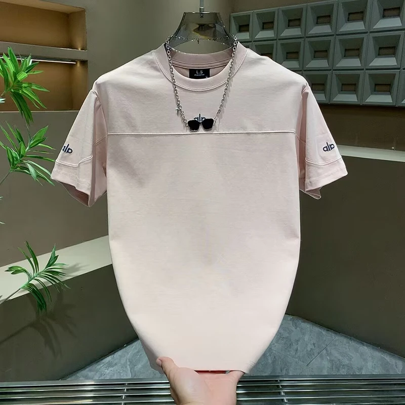 夏季新款潮牌刺绣休闲T恤男士时尚简约拼接体恤衫痞帅打底潮t百搭