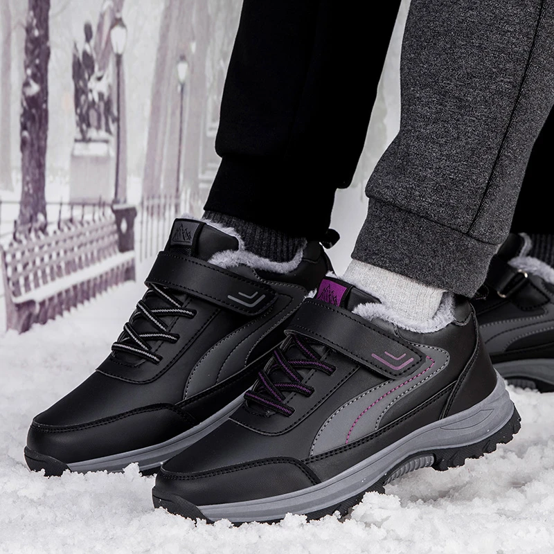 足力健安全老人鞋官方正品冬季加绒老人鞋皮面防水爸爸鞋男女防滑