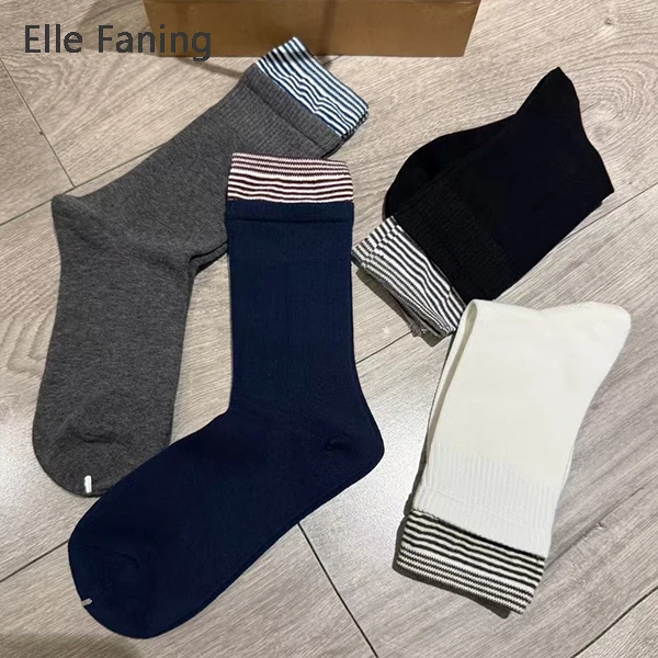 芒果优选-步履清风 秋冬条纹百搭中筒袜