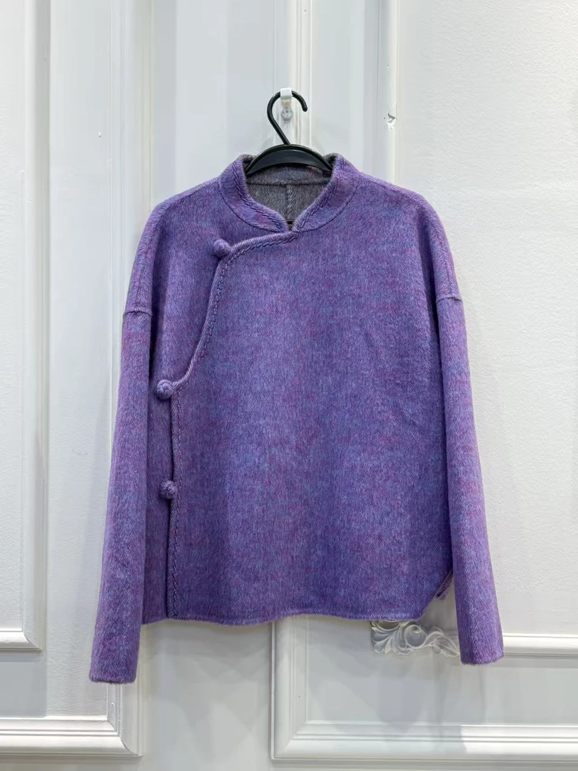 【多彩马卡龙】100高支绵羊毛上衣斜襟立领盘扣秋冬大方简约设计