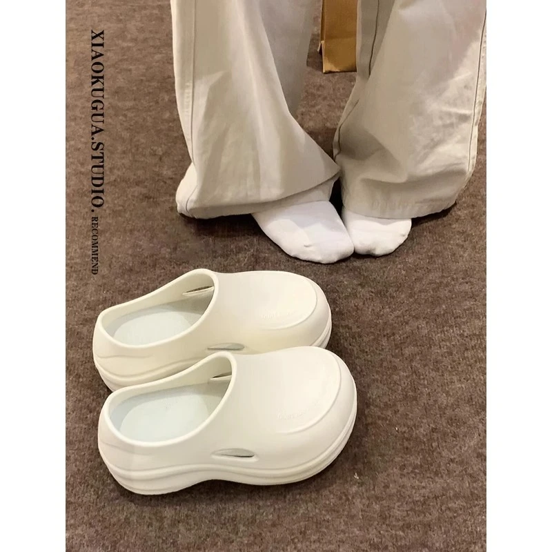 厚底包头半拖鞋女夏外穿2025新款大头懒人鞋ins风厨师鞋云朵凉鞋