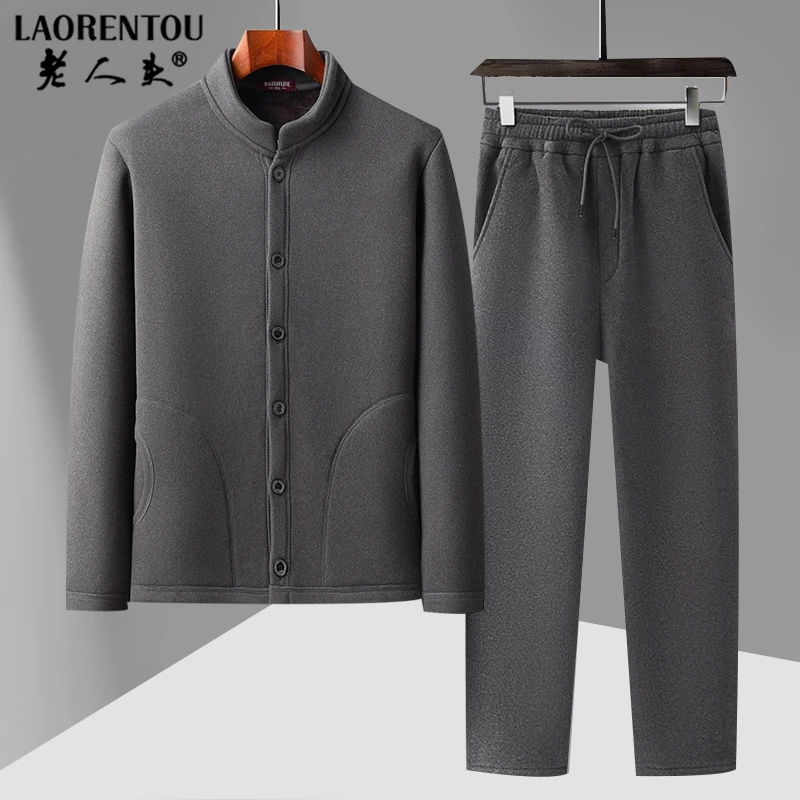 老年装60岁80岁新中式德绒棉袄爸爸装中老年保暖加绒加厚德绒套装