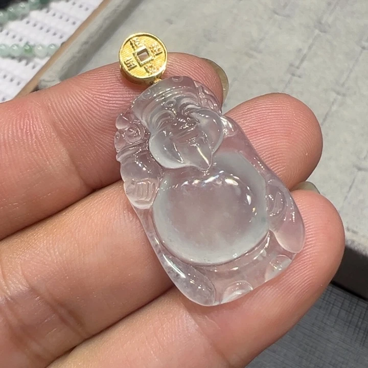 翡翠18K金镶嵌颈饰财哥