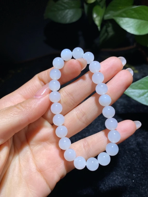 【橦芯珠宝】羊脂白圆珠手串 老坑料白玉8mm