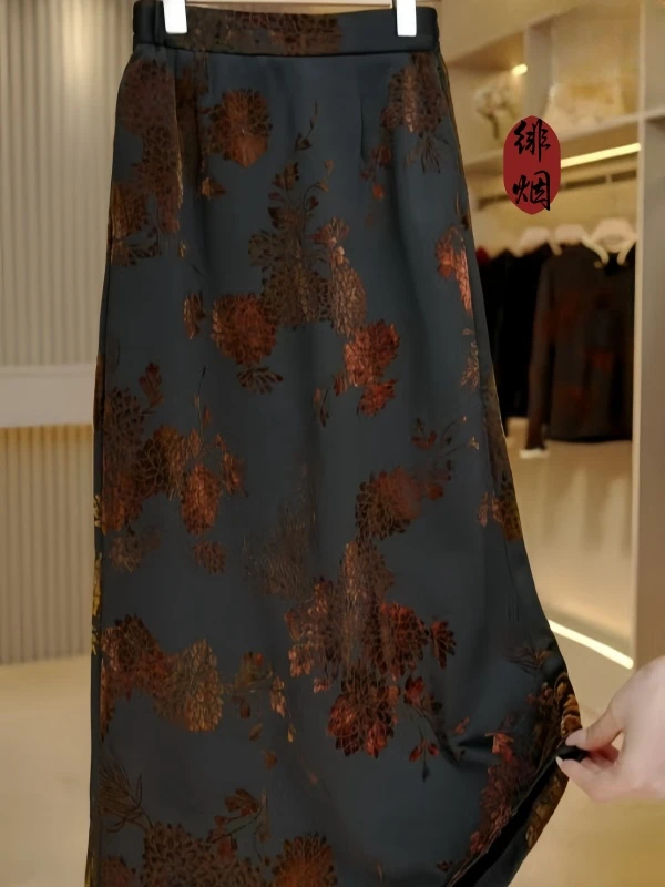 【江雪】2025新款百搭新中式长款女装半身裙