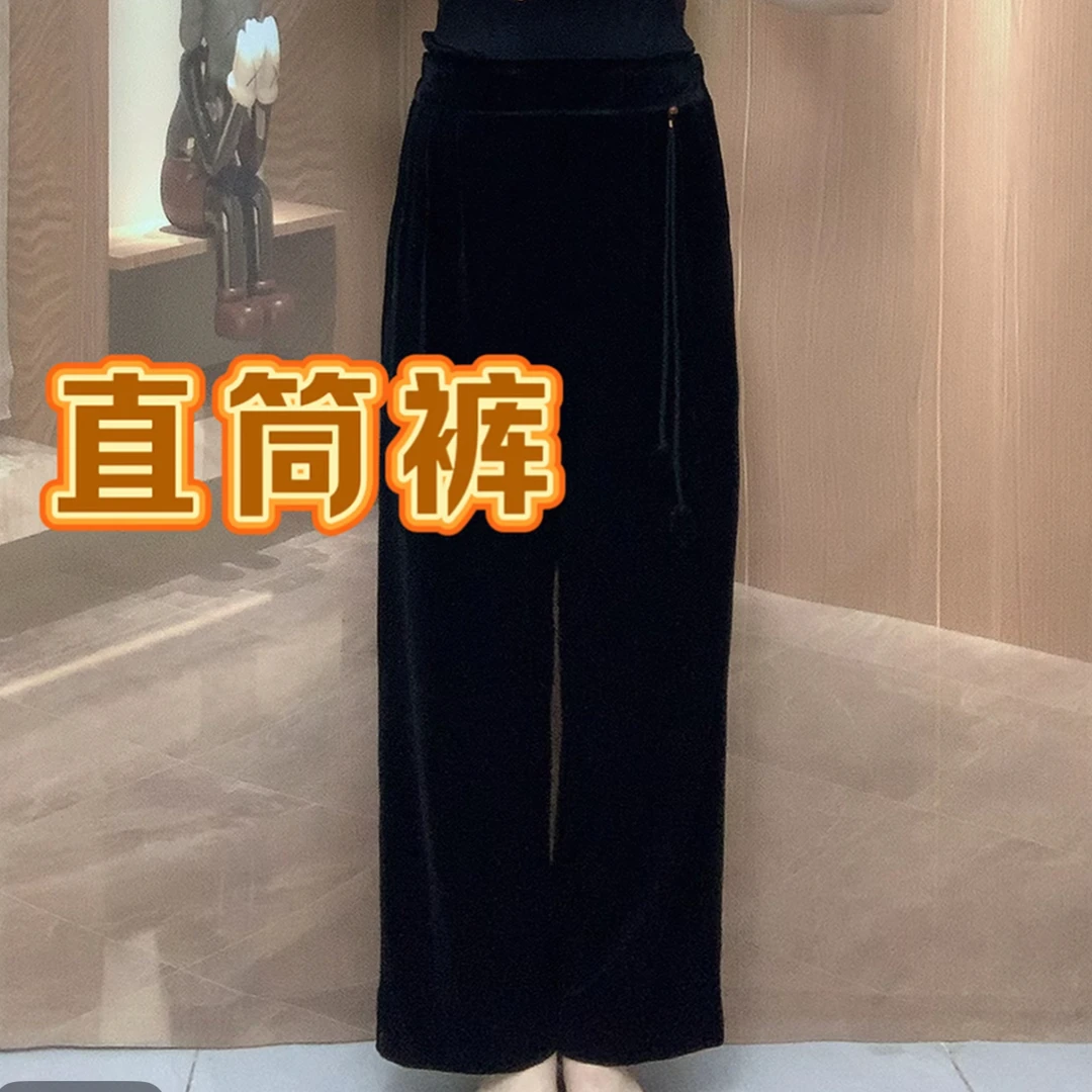 春秋新款百搭高腰丝绒直筒腿百搭裤休闲裤