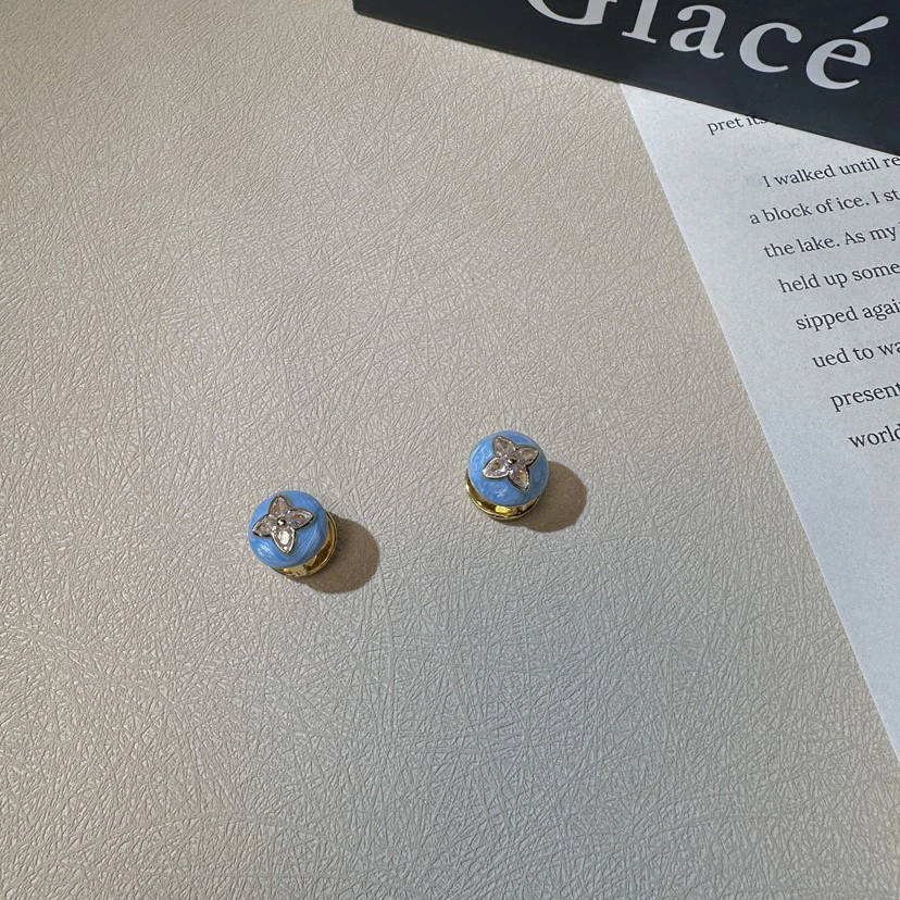 铜合金锆石耳饰 A416 蓝色法式ins撞色耳环甜美百搭款