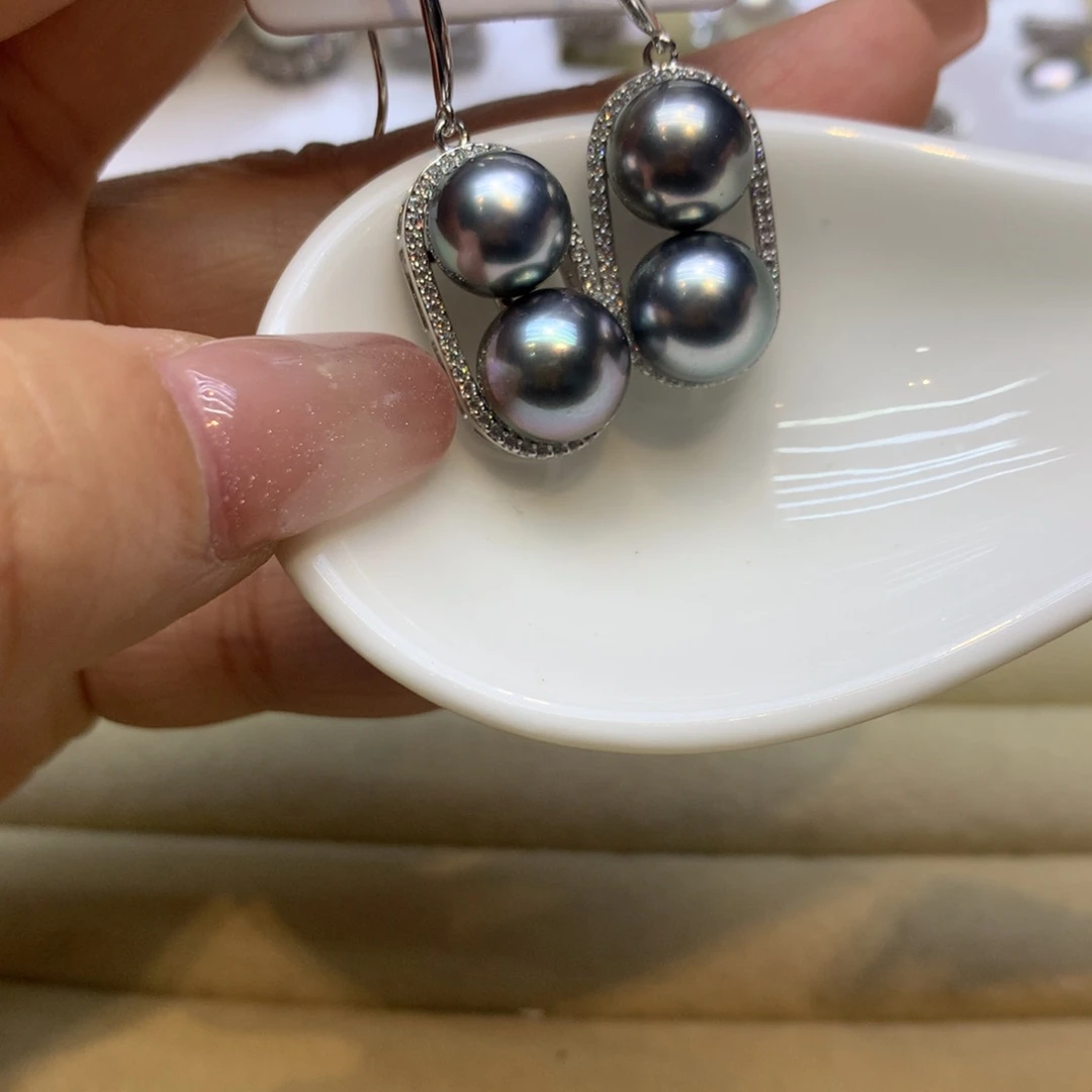 银S925镶嵌耳饰海水珍珠