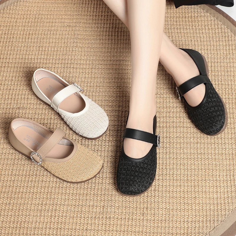 夏季平底浅口透气软底镂空舒适玛丽珍鞋单鞋春秋老北京布鞋妈妈鞋