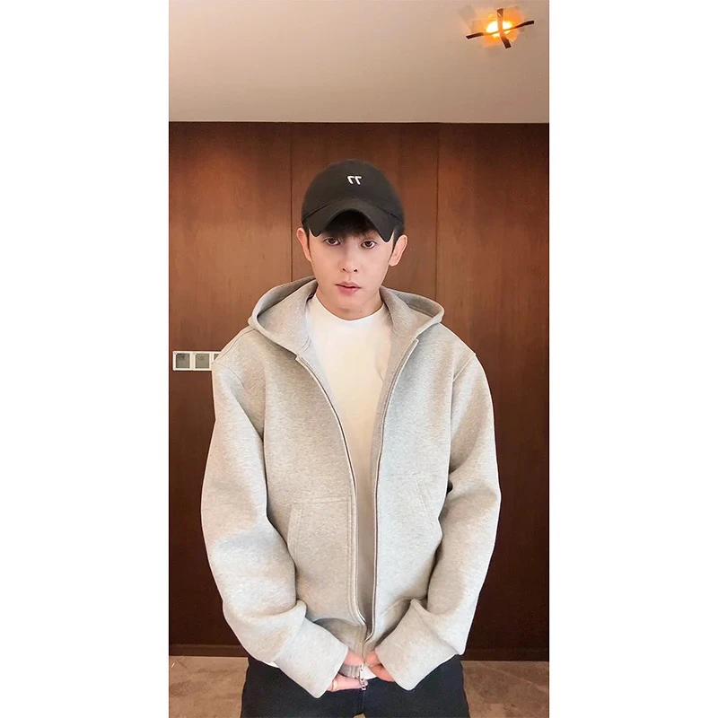 男生外套1200g液氨棉纯色连帽宽松男女同款卫衣外套