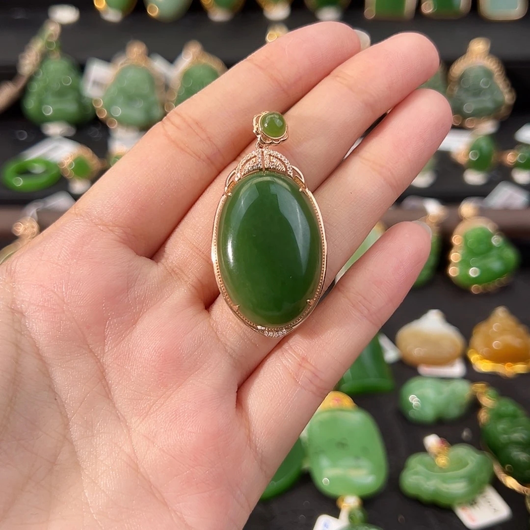 和田玉18K金镶嵌吊坠(不含链)