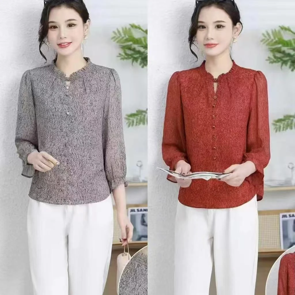新款时尚显瘦减龄女士九分袖薄款上衣