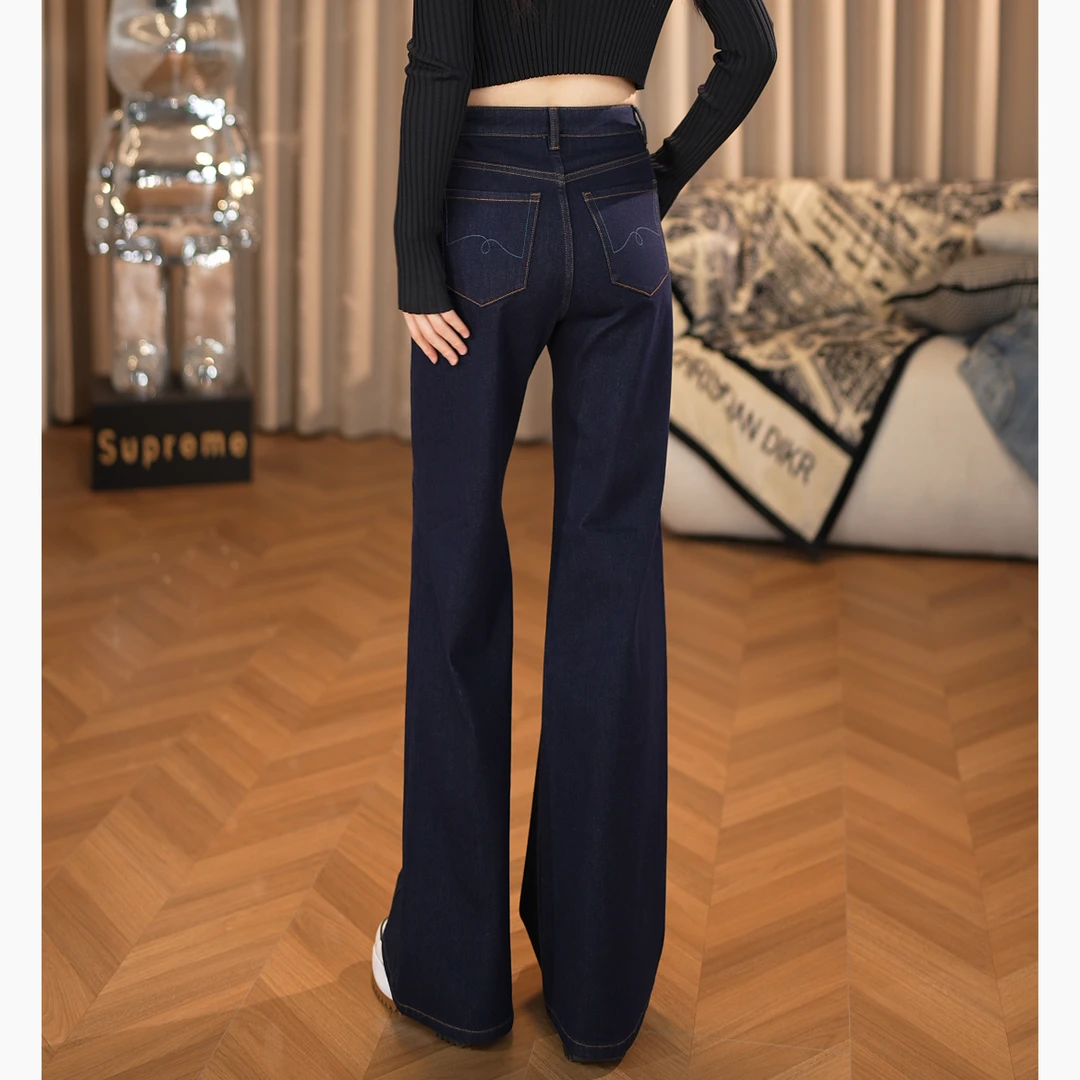 "原色"2025秋款四面弹高腰直筒微喇牛仔裤女时尚显瘦筒喇裤