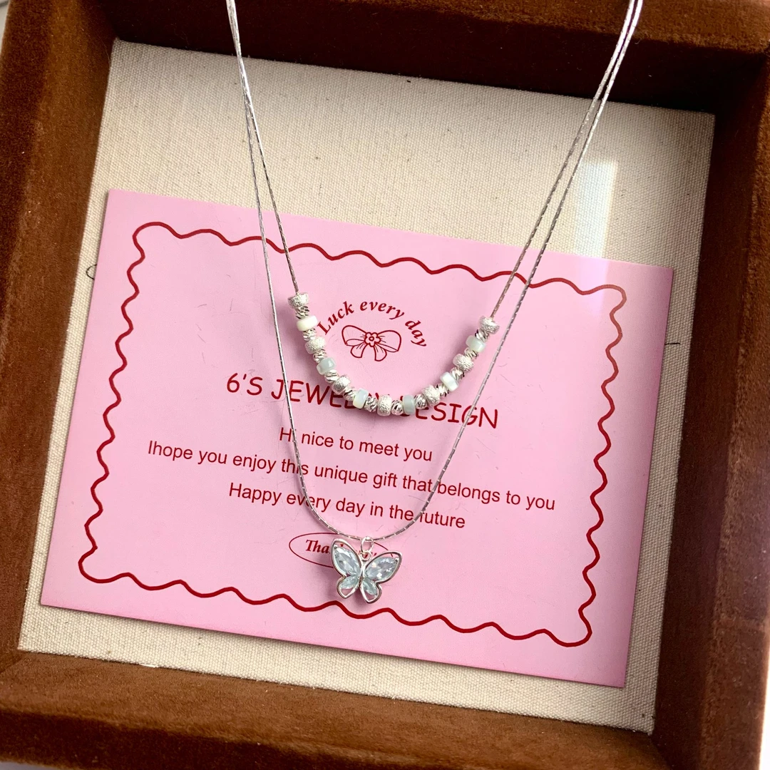 镀K金银色透蓝蝴蝶豆豆项链0715