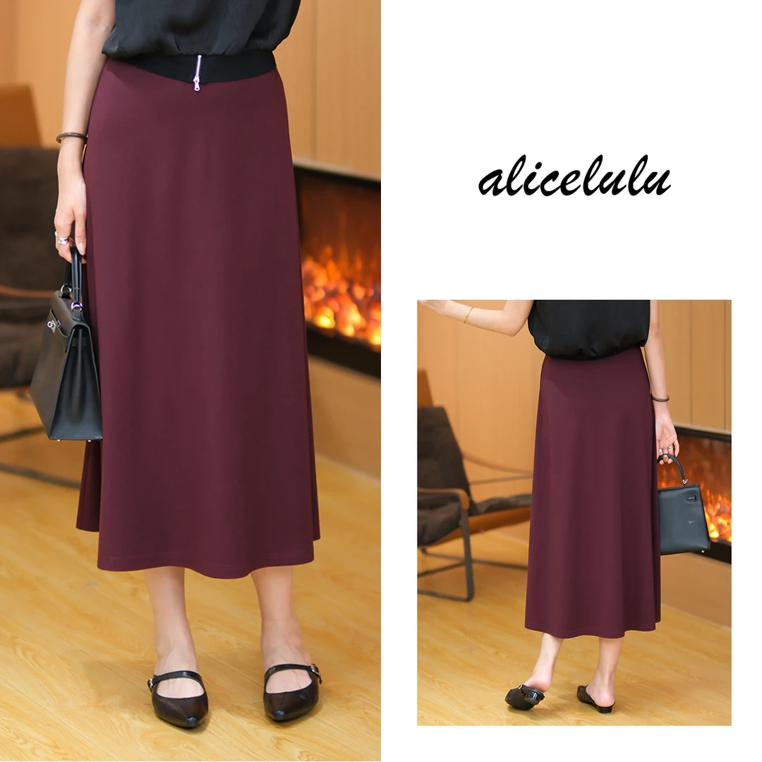 [alicelulu] 时尚通勤安可拉红a字半身裙遮跨显瘦长裙 S622559E