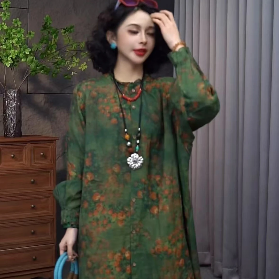 【‘小桥流水’乔一推荐】2025新款国风透气纯苎麻中长款女上衣26071