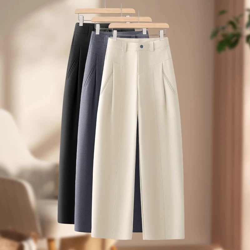 高级感莱赛尔天丝醋酸西装裤女2025春夏新款阔腿香蕉裤休闲弯刀裤