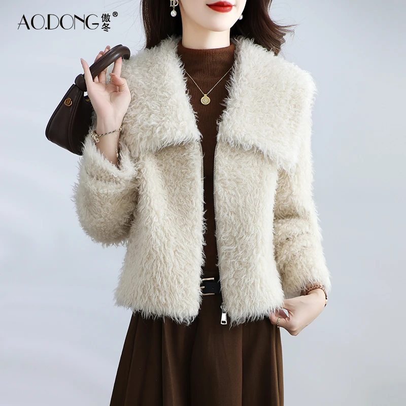 海宁颗粒绒皮草外套女短款拉链保暖时尚年轻款加厚羊羔毛大衣冬季