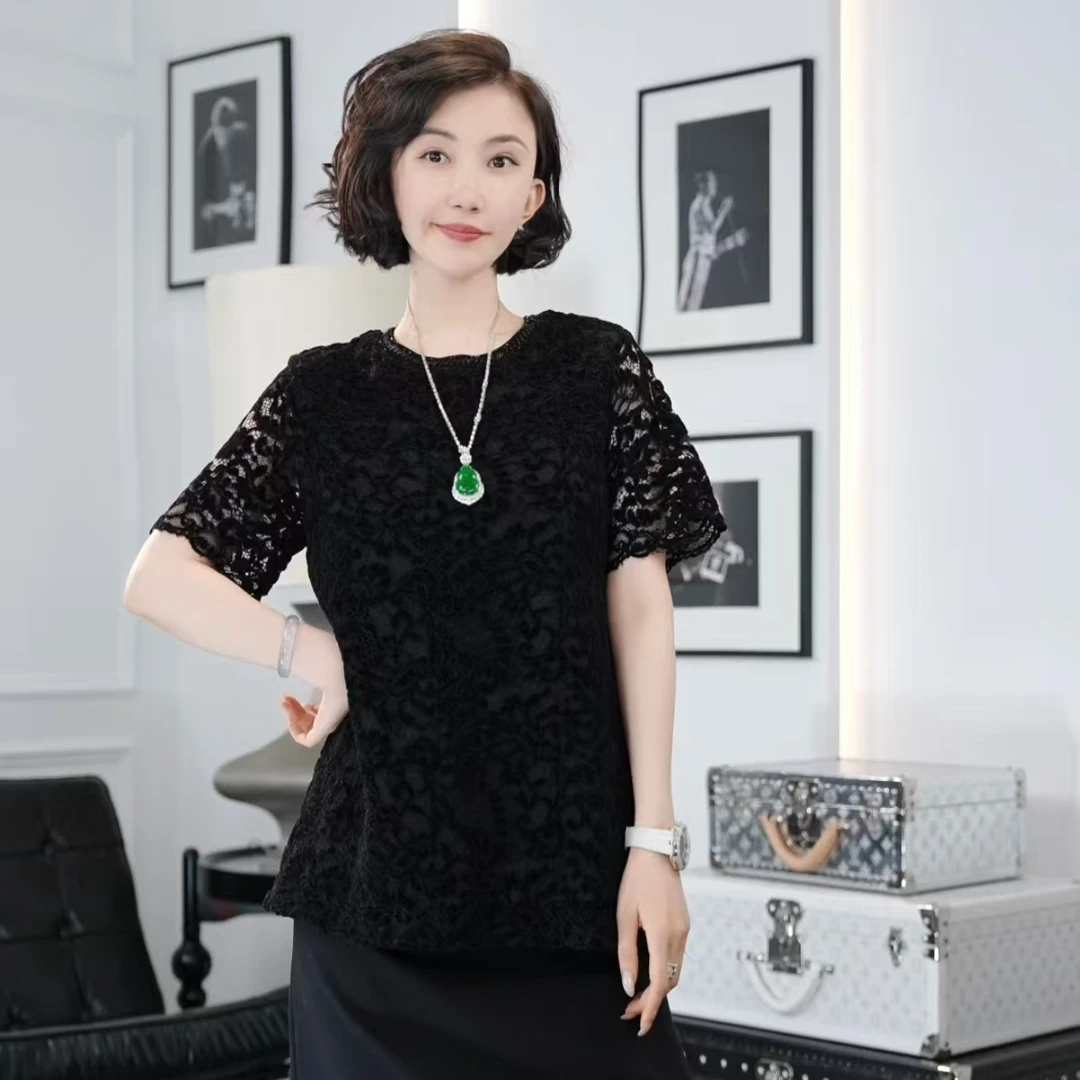 Betty Bairn【烟沐如柃】高端定制进口蕾丝短袖上衣24B-BW7611