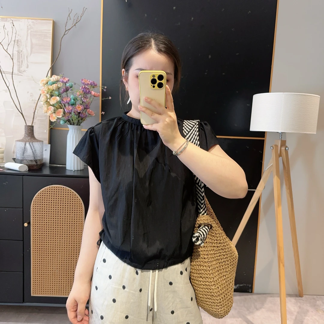 【欧加粒粒】欧货气质圆领小飞袖宽松收腰显瘦衬衫2025夏 B25051828