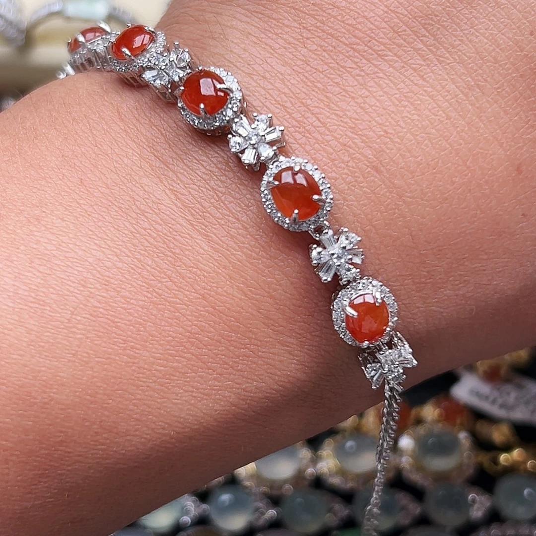 翡翠银S925镶嵌戒指缅甸天然A货翡翠手链