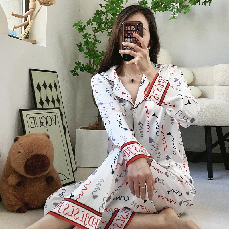 【21-28号】薄款长裤卡通长袖睡衣冰感夏天宽松夏季家居服套装