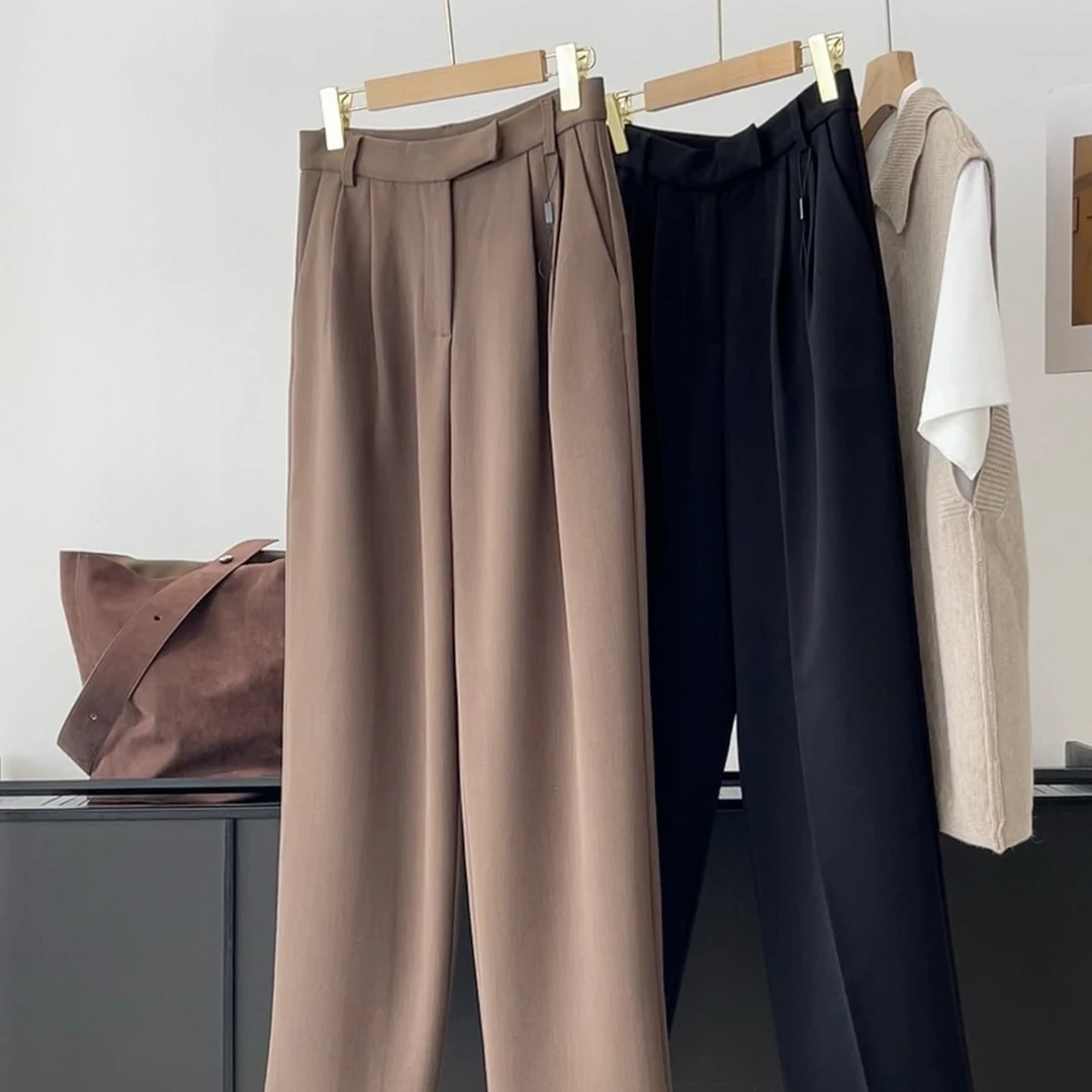 垂感有型！时尚简约好打理 暗扣压褶裤袢显瘦直筒休闲裤