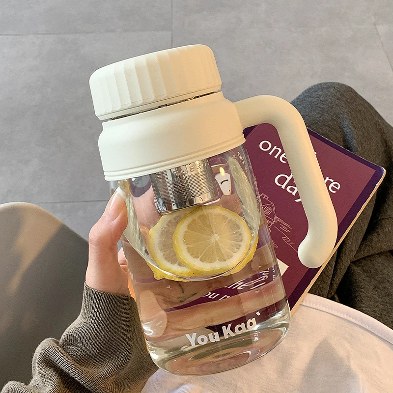 简约玻璃水杯女生高颜值大容量带把办公室女士泡茶杯子女新款2025