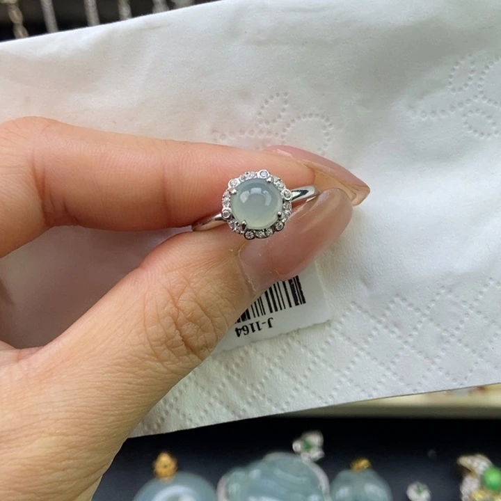 可***林翡翠银S925镶嵌戒指蛋面