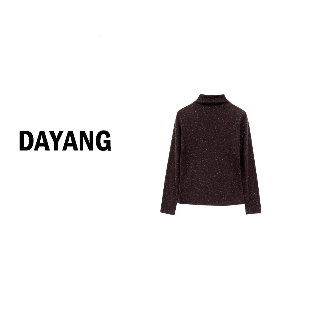 【DAYANG】花点子 星星点点半高领修身显瘦咖色打底衫