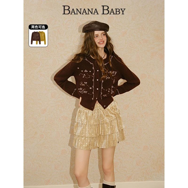 BANANA BABY2025年绵羊毛新款复古文艺风针织开衫女刺绣A2F4MY609