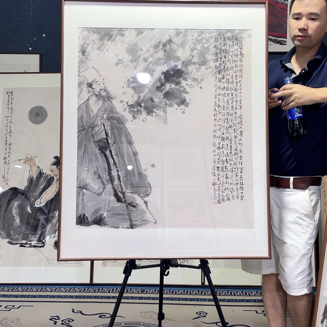 国画手绘画作品带框80/80