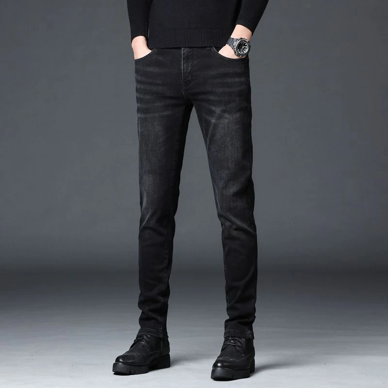 秋冬新款黑色牛仔裤男款休闲高档修身小脚弹力百搭韩版潮牌长裤男