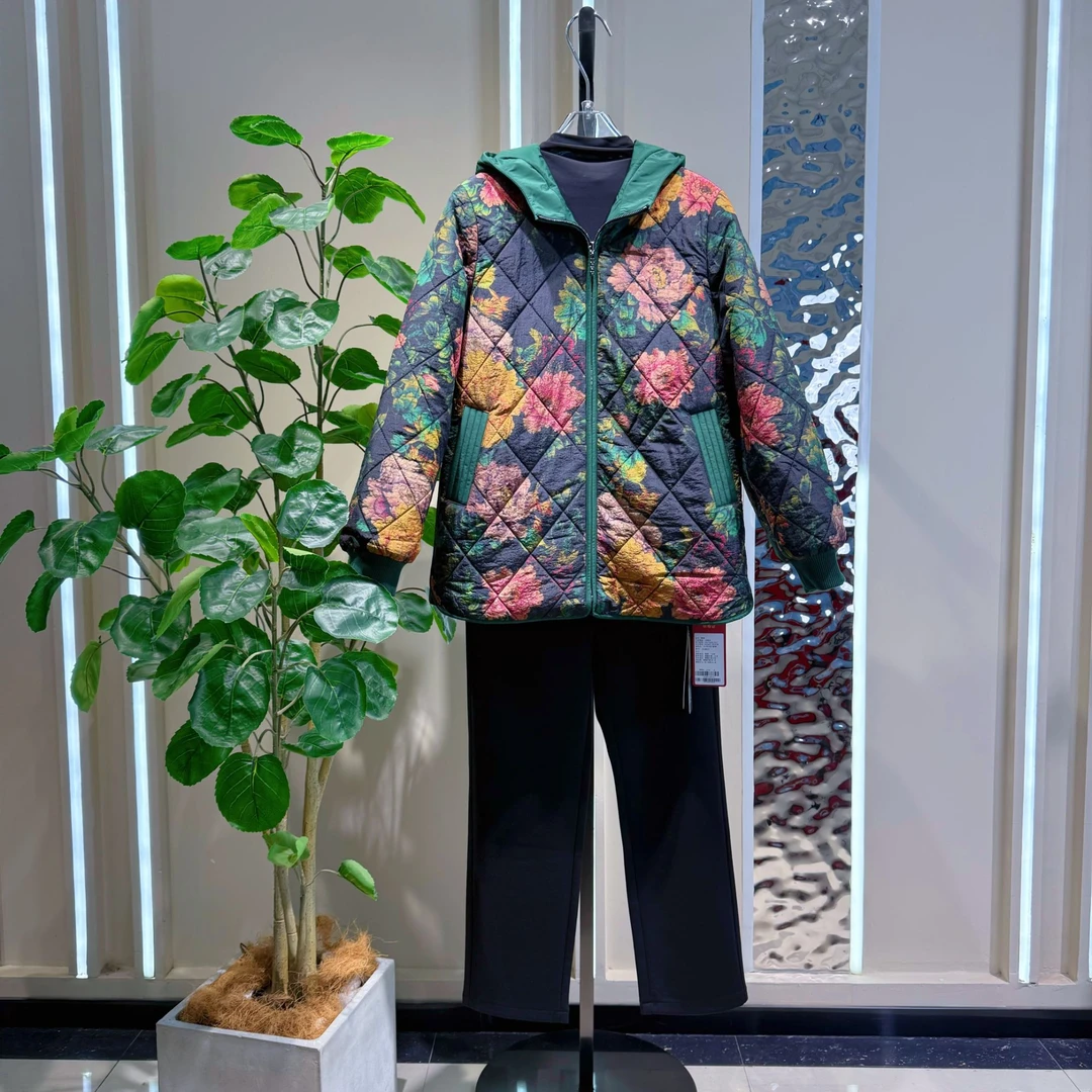 JIANKUAN 花开富贵连帽棉服 JN4M037 衣长66