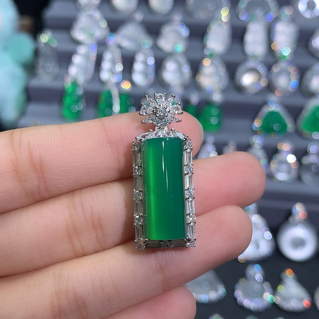 银S925镶嵌吊坠(不含链)玛瑙/玉髓