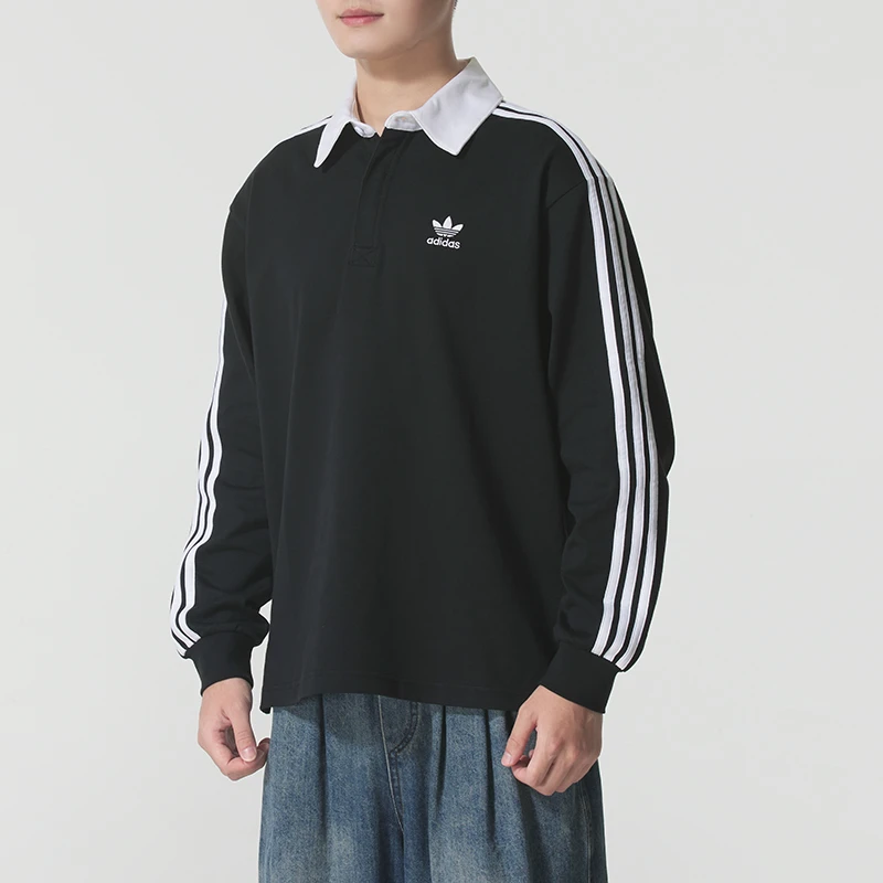adidas/阿迪达斯三叶草长袖T恤男装2025新款POLO衫翻领防风运动服