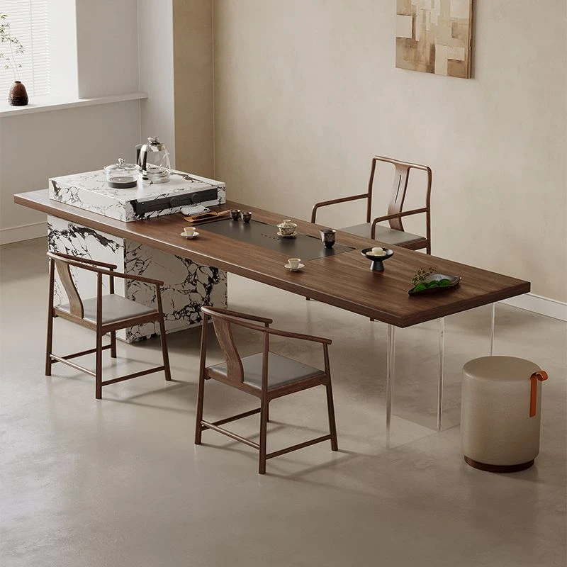 实木北美胡桃木茶桌设计师款简约家用高级感轻奢客厅泡茶台