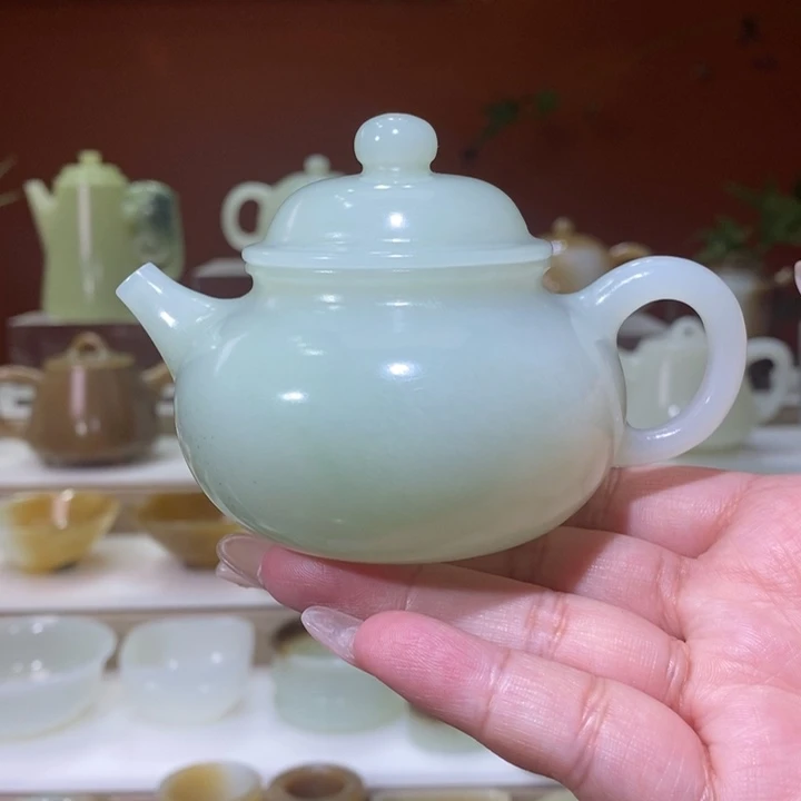 未镶嵌和田玉摆件且末白玉翠青容天壶微瑕福利