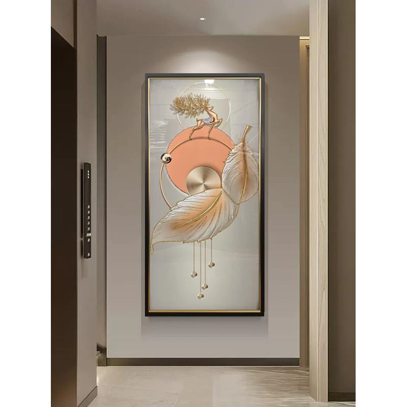 X192轻奢挂画玄关简约现代风羽毛走廊过道画入户挂画玄关实物画