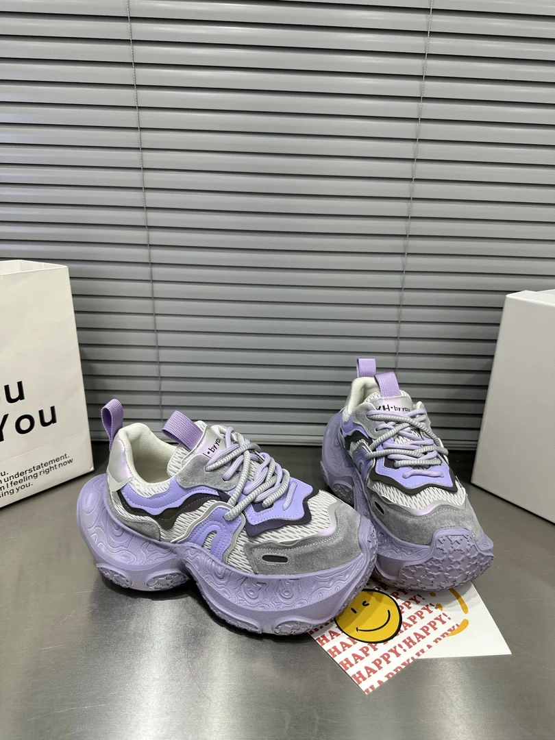 欧洲站2025年春季新款榴莲底老爹鞋女超火厚底松糕网面运动休闲鞋