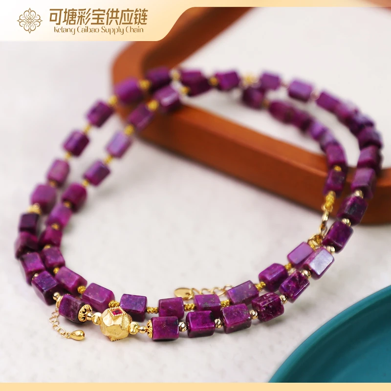 南非舒俱来18K金S级玉化冰种玻璃红方糖项链KTCB-4087/多样性发一