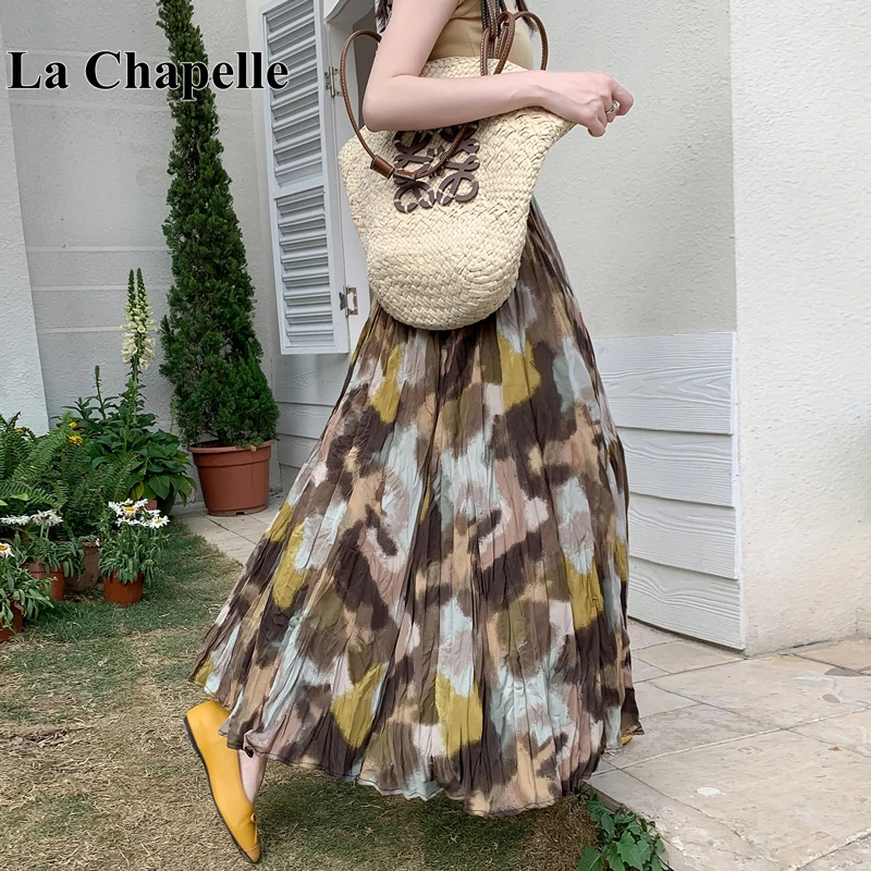 拉夏贝尔绚丽彩色印花半身长裙女夏季2025长款波西米亚高腰a字裙