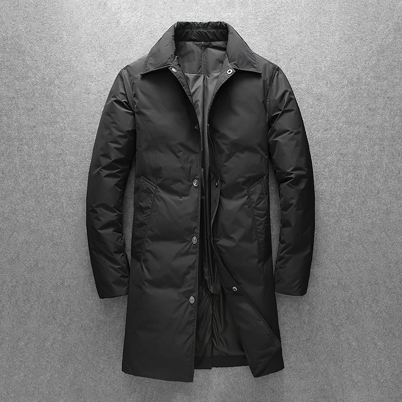 潮牌高级感中长款羽绒服男士冬季欧洲站商务休闲加厚鸭绒翻领外套