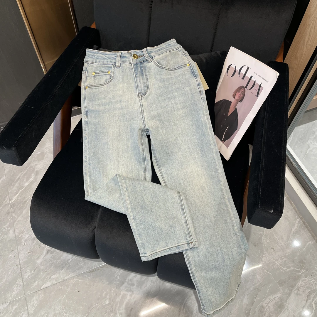 YUE26815早春口袋有设计感简约百搭烟管九分牛仔裤女装小个子