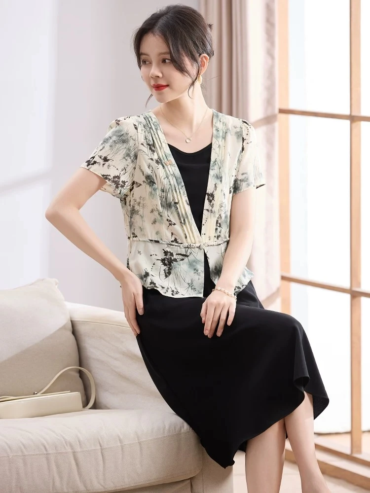 X0542 夏季季气质连衣裙女显瘦收腰时尚减龄遮肉修身长裙